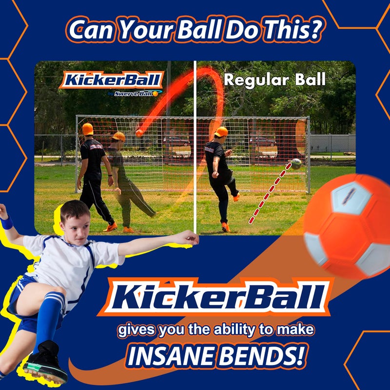 كيكربول كرة القدم Kickerball Swerve and Curve مقاس 4 كرة قدم لتدريب كرة القدم مع لوحات خاصة للعب مثل كرة القدم الاحترافية في الهواء الطلق والداخلي، كرة قدم ممتعة للأطفال والكبار - Image 3